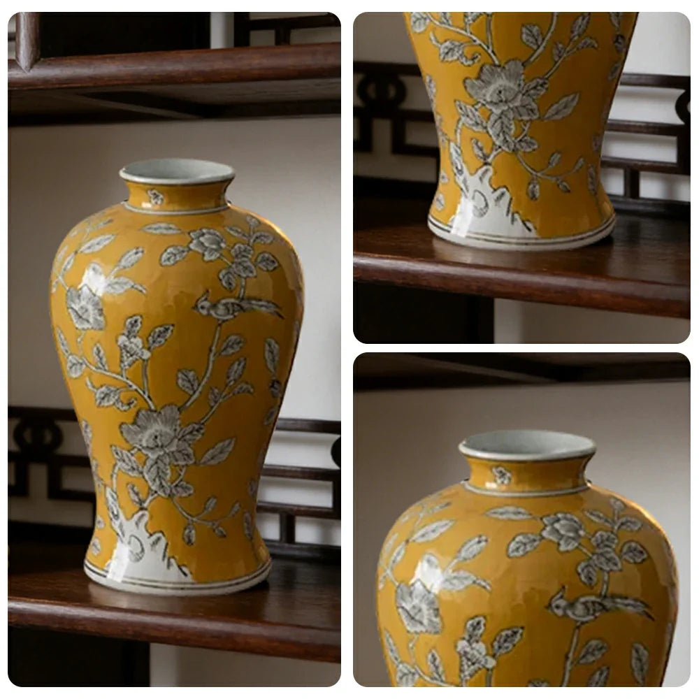 LIVARA Ceramic Vase Decor Display Artistic Design Matte Ceramic Royal Floral & Bird Handcrafted