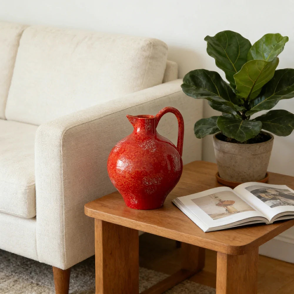 LIVARA Ceramic Vase Decor Display Artistic Design Matte Ceramic Red Gemstone Shape Handcrafted