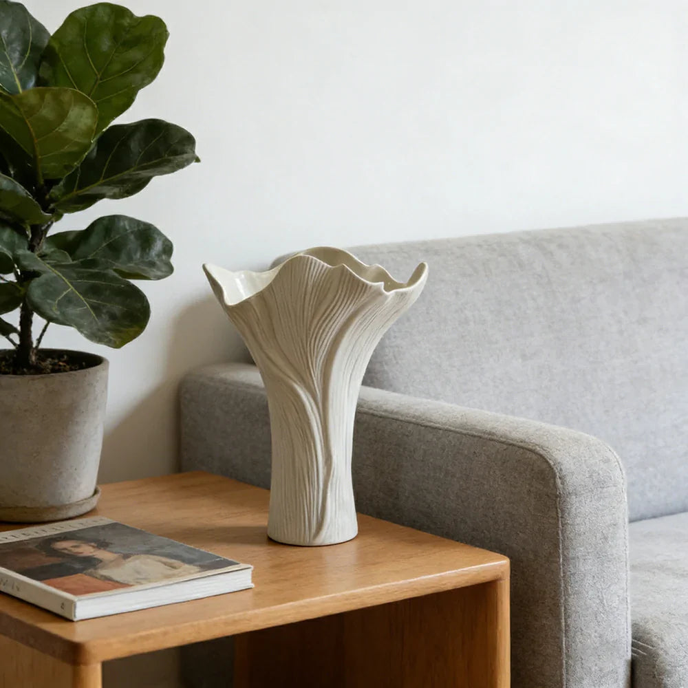 LIVARA Ceramic Vase Decor Display Artistic Design Matte Ceramic White Tree Grain Handcrafted