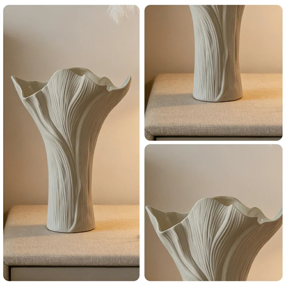 LIVARA Ceramic Vase Decor Display Artistic Design Matte Ceramic White Tree Grain Handcrafted