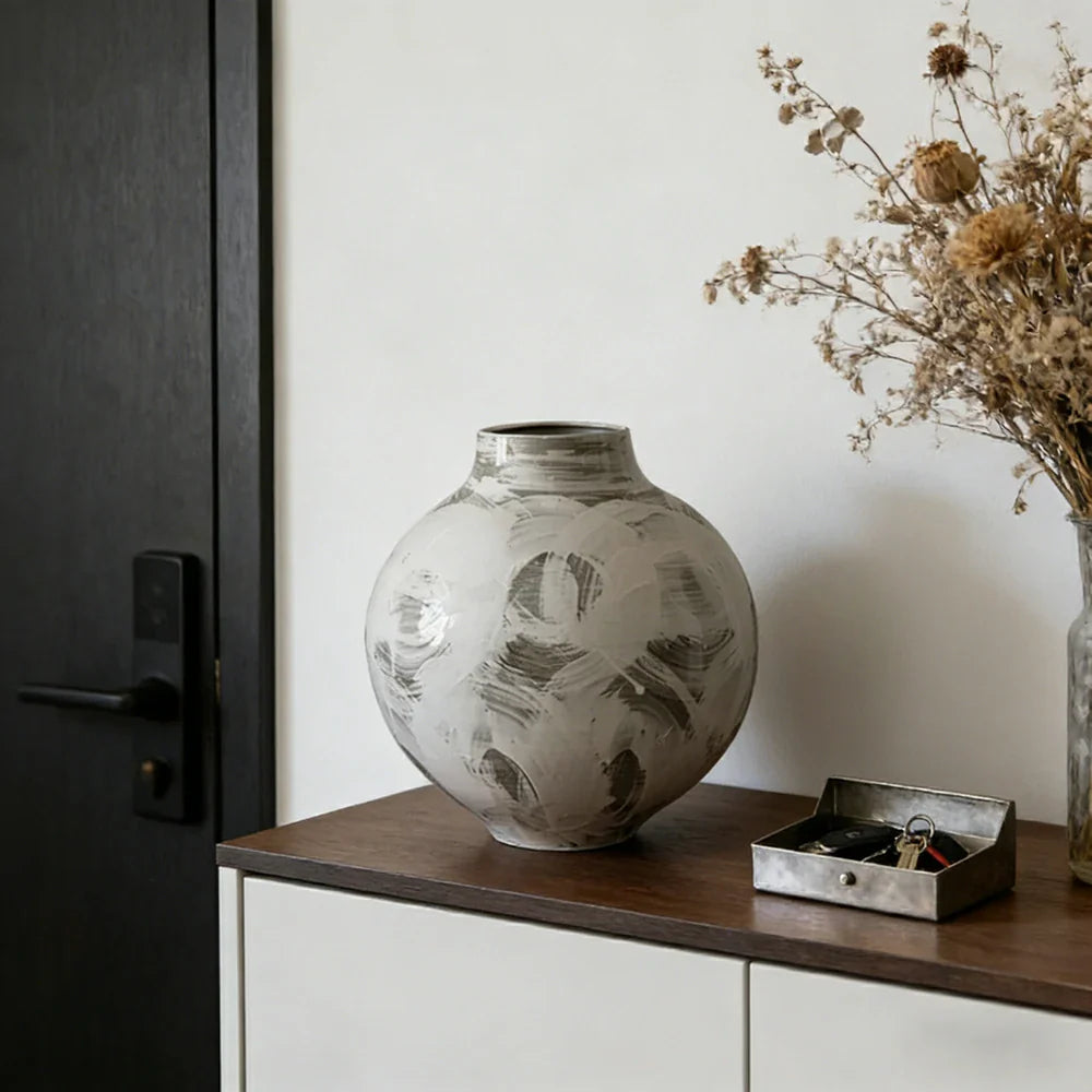 LIVARA Ceramic Vase Decor Display Artistic Design Matte Ceramic Round Belly Shape Handcrafted