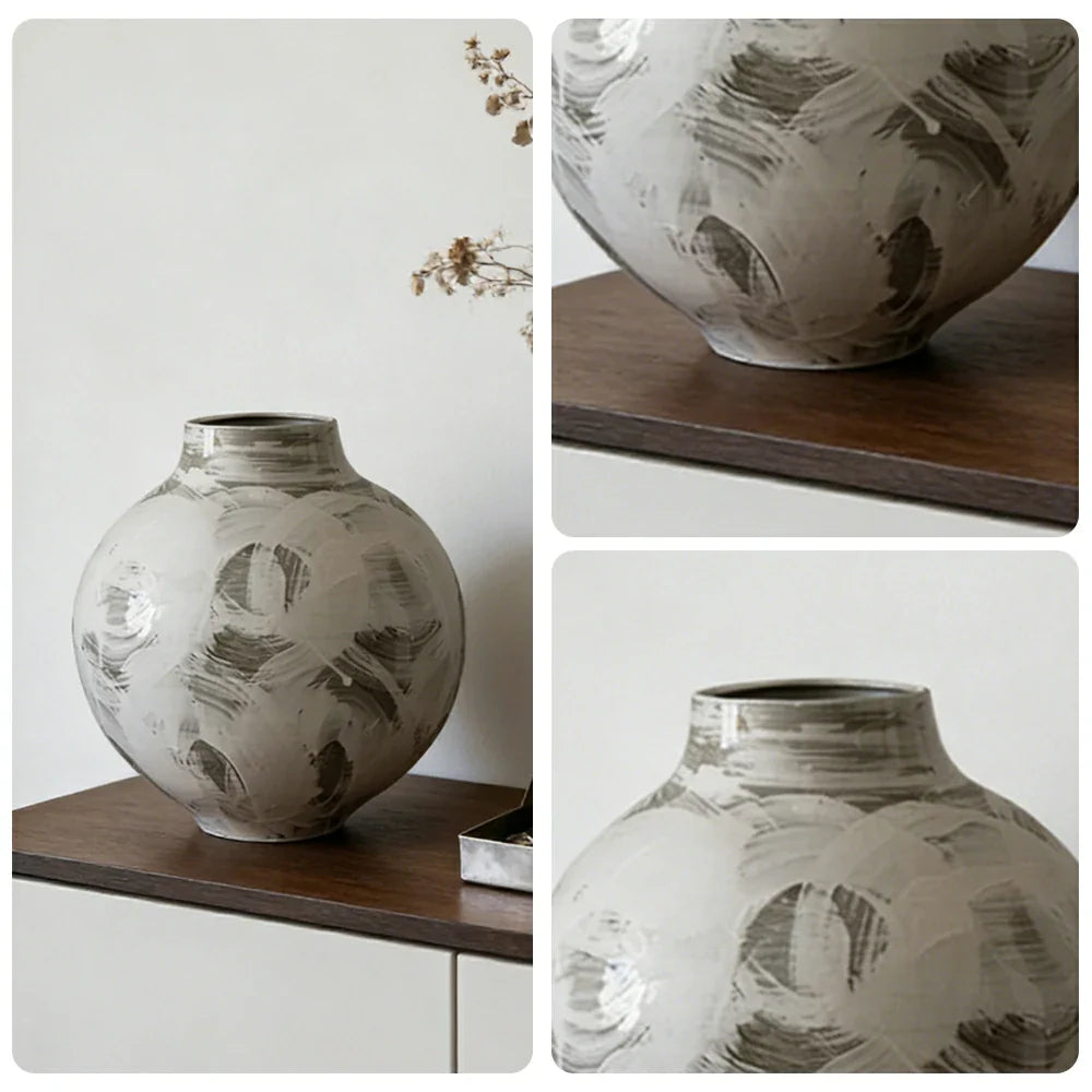 LIVARA Ceramic Vase Decor Display Artistic Design Matte Ceramic Round Belly Shape Handcrafted