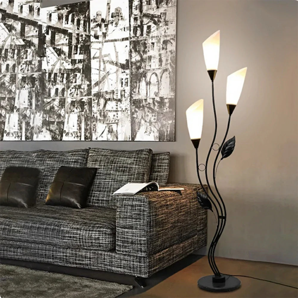 LIVARA Floor Lamp 7/12W Triple-Light Artistic Design with Stable Base, Soft Ambient Lighting, Acrylic Shade - Black