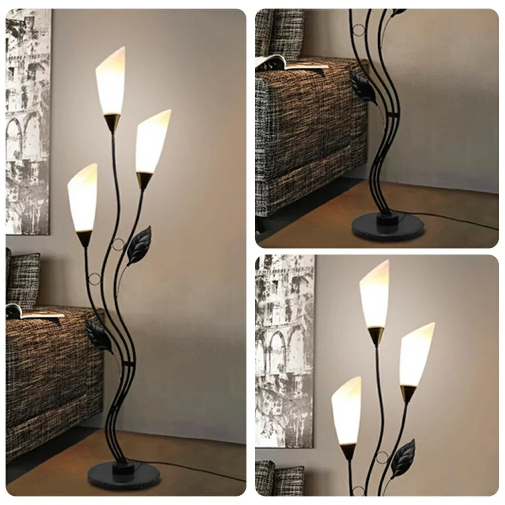 LIVARA Floor Lamp 7/12W Triple-Light Artistic Design with Stable Base, Soft Ambient Lighting, Acrylic Shade - Black