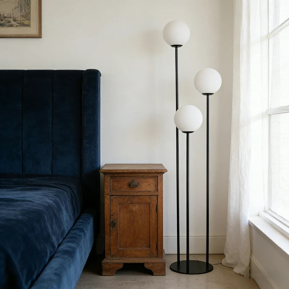 LIVARA Floor Lamp 9/12W Modern Luxury Design with Stable Base, Soft Ambient Lighting, Milk-White Glass Shade - Black