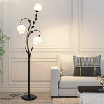LIVARA Floor Lamp 9/12W Stable Marble Base with Triple-Flower Design, Soft Ambient Lighting, Glass Shade - Black
