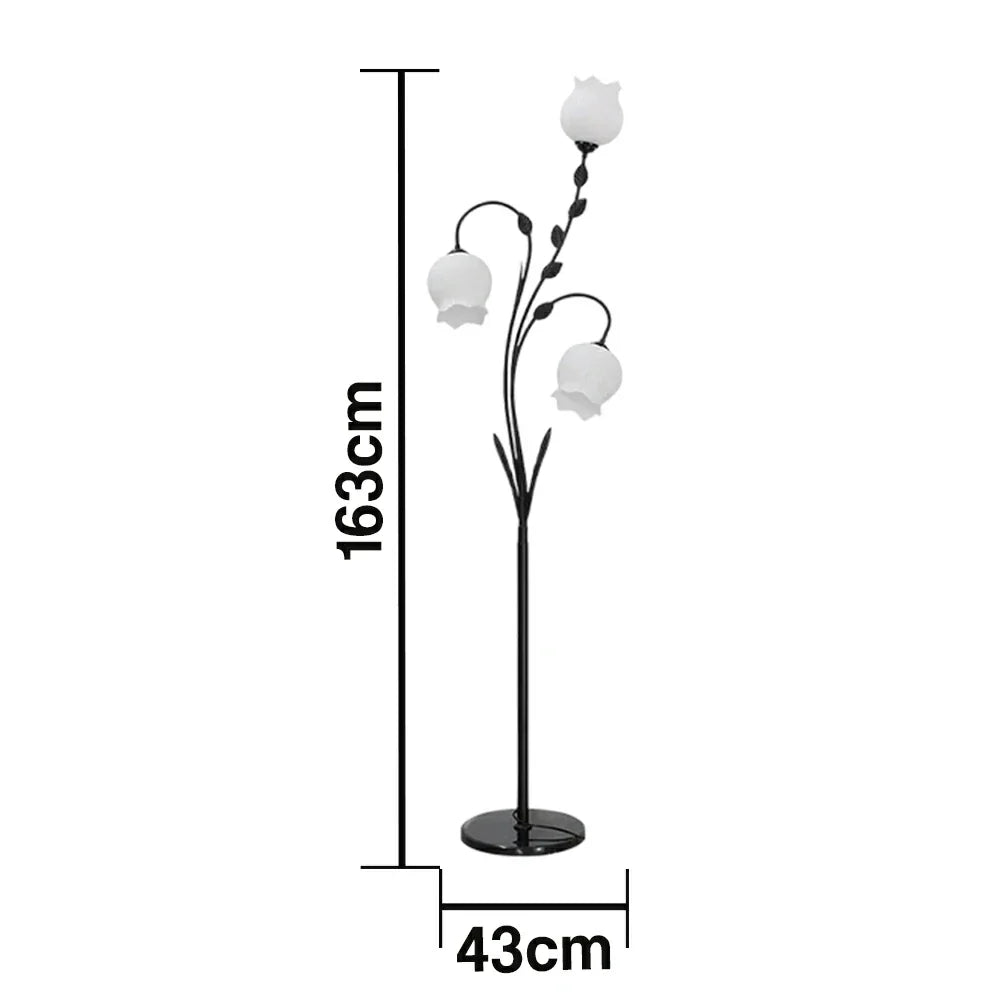 LIVARA Floor Lamp 9/12W Stable Marble Base with Triple-Flower Design, Soft Ambient Lighting, Glass Shade - Black
