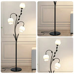 LIVARA Floor Lamp 9/12W Stable Marble Base with Triple-Flower Design, Soft Ambient Lighting, Glass Shade - Black