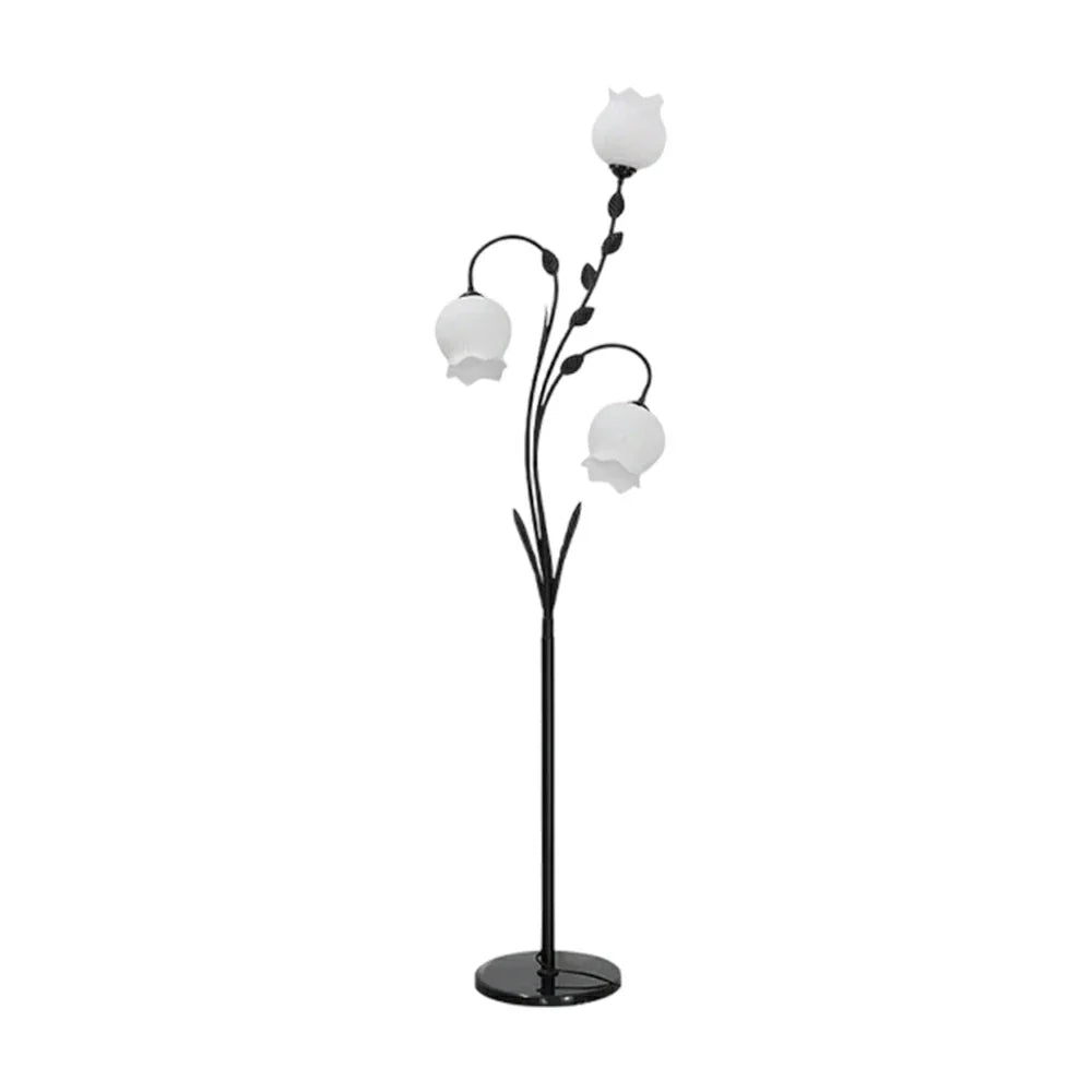 LIVARA Floor Lamp 9/12W Stable Marble Base with Triple-Flower Design, Soft Ambient Lighting, Glass Shade - Black