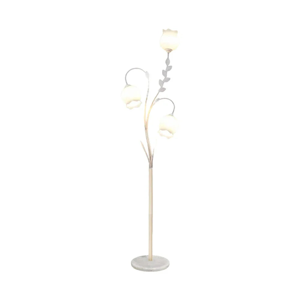 LIVARA Floor Lamp 9/12W Stable Marble Base with Triple-Flower Design, Soft Ambient Lighting, Glass Shade - White