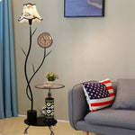 LIVARA 9/12W Floor Lamp Stable Glass Top Design with Side Table Clock, Soft Ambient Lighting, Fabric Shade - Black
