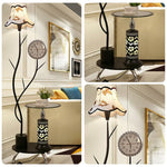 LIVARA 9/12W Floor Lamp Stable Glass Top Design with Side Table Clock, Soft Ambient Lighting, Fabric Shade - Black