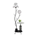 LIVARA 9/12W Floor Lamp Stable Glass Top Design with Side Table Clock, Soft Ambient Lighting, Fabric Shade - Black