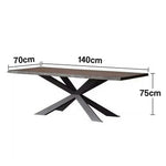LIVARA 140/160cm Dining Table - Industrial-Style Wood Texture Top with Reinforced Metal Cross Base
