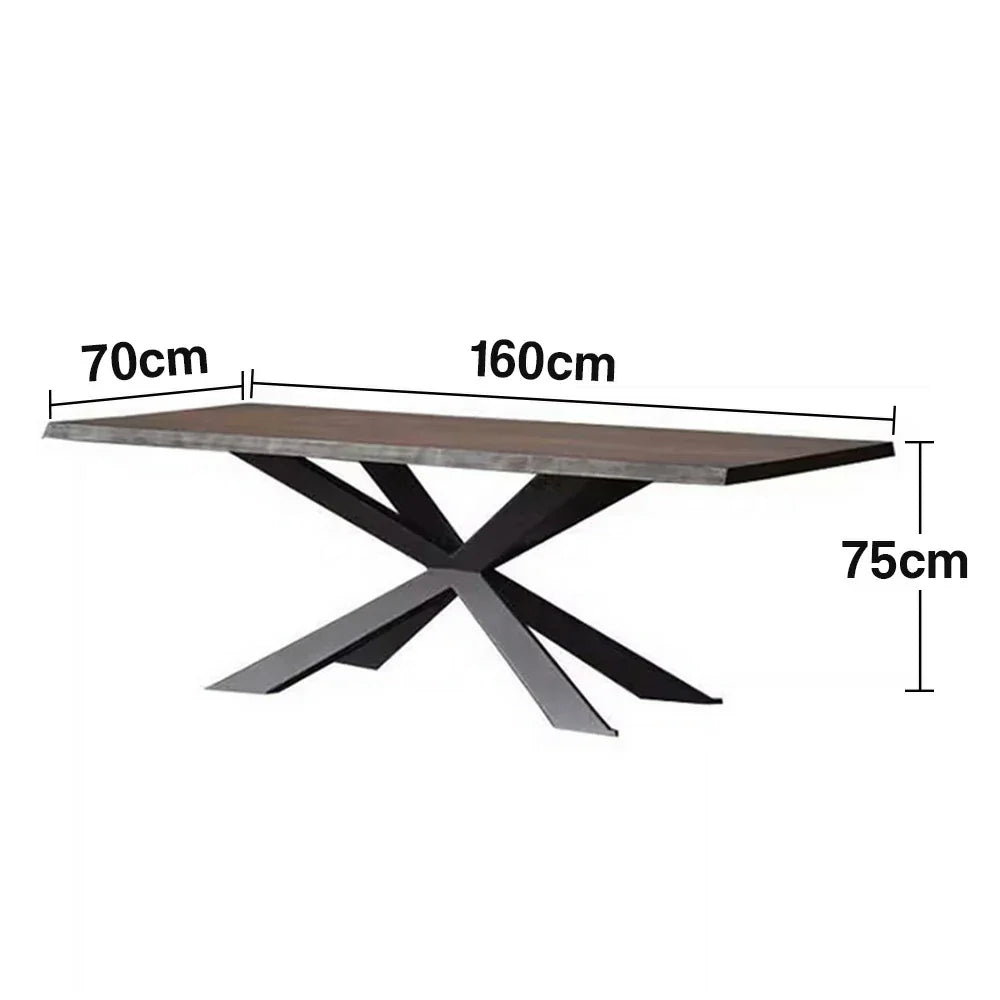 LIVARA 140/160cm Dining Table - Industrial-Style Wood Texture Top with Reinforced Metal Cross Base