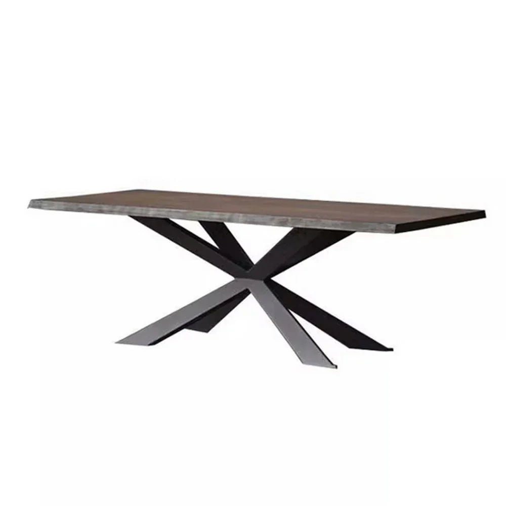LIVARA 140/160cm Dining Table - Industrial-Style Wood Texture Top with Reinforced Metal Cross Base