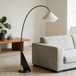LIVARA Floor Lamp - Soft Diffused Lighting, Curved Design, Metal Frame with Fabric Shade & Geometric Base