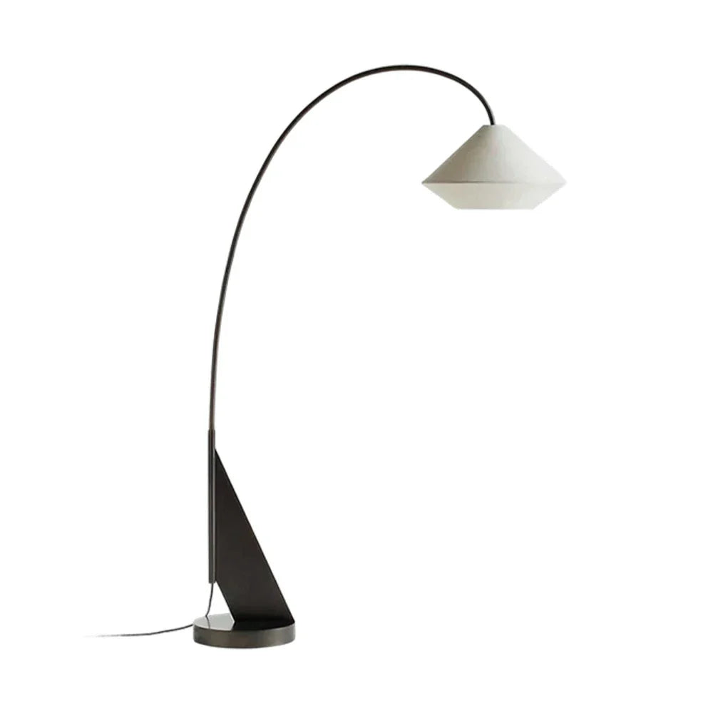 LIVARA Floor Lamp - Soft Diffused Lighting, Curved Design, Metal Frame with Fabric Shade & Geometric Base