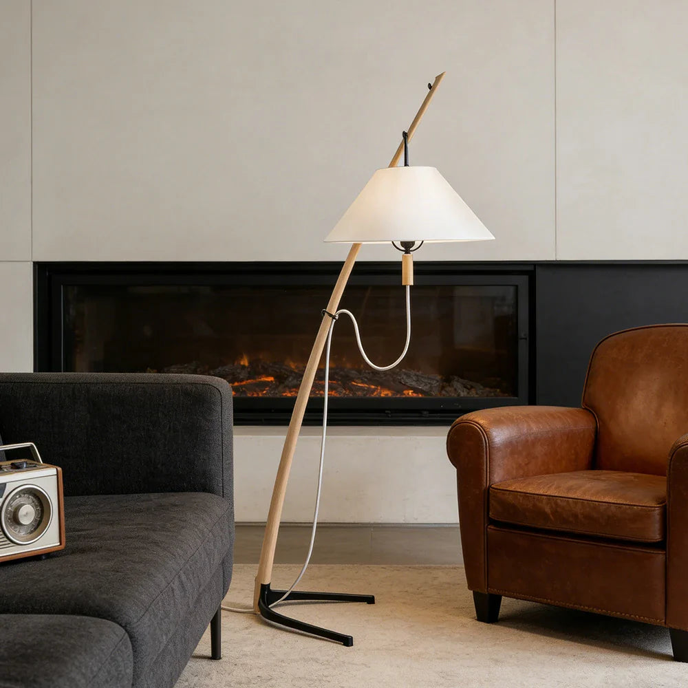 LIVARA Floor Lamp - Soft Ambient Lighting, Sculptural Tree-Inspired Design, Linen Shade, Metal & Ash Wood Base - Wood