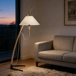 LIVARA Floor Lamp - Soft Ambient Lighting, Sculptural Tree-Inspired Design, Linen Shade, Metal & Ash Wood Base - Wood