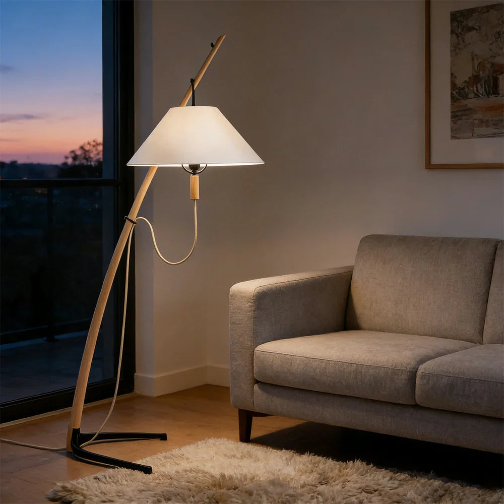 LIVARA Floor Lamp - Soft Ambient Lighting, Sculptural Tree-Inspired Design, Linen Shade, Metal & Ash Wood Base - Wood
