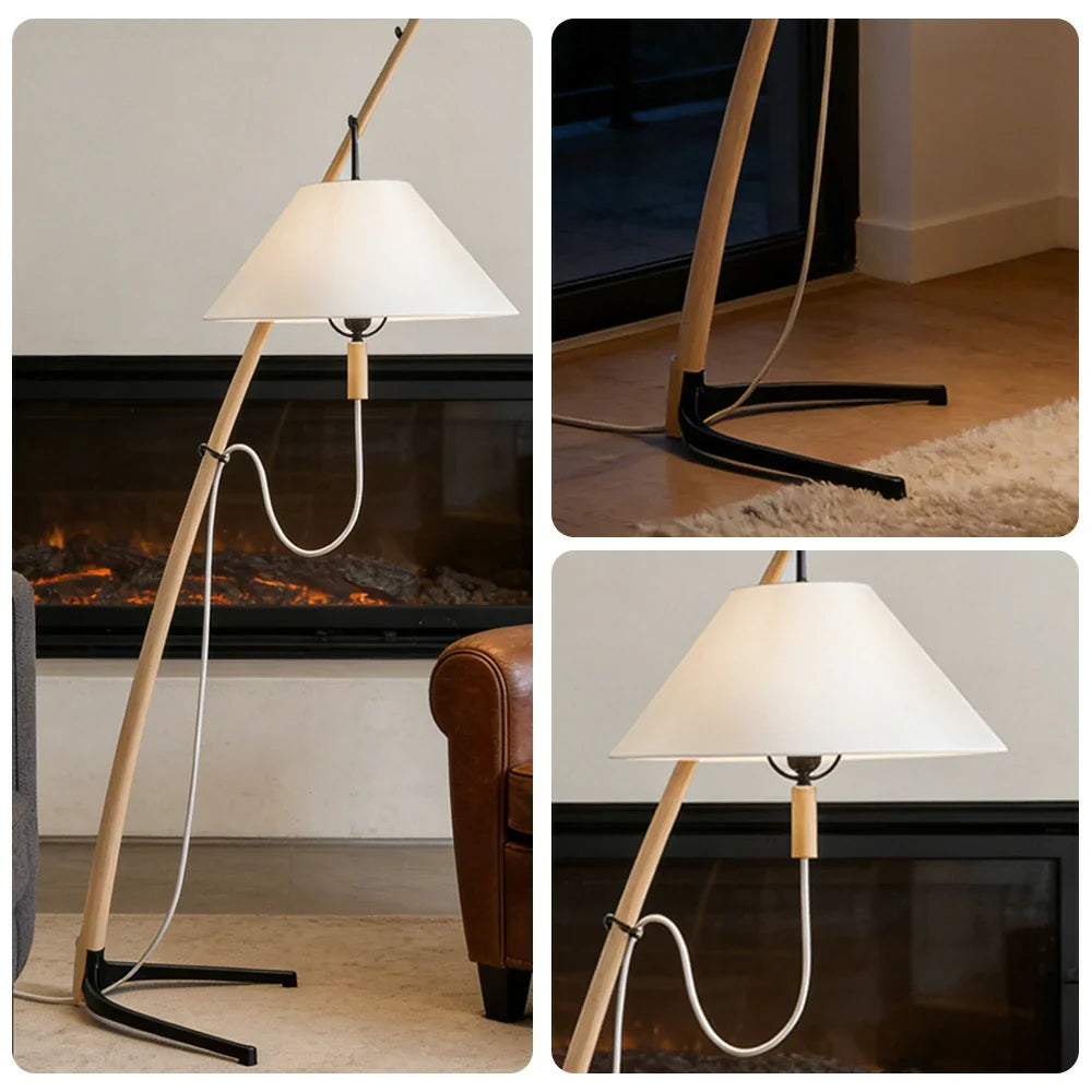 LIVARA Floor Lamp - Soft Ambient Lighting, Sculptural Tree-Inspired Design, Linen Shade, Metal & Ash Wood Base - Wood