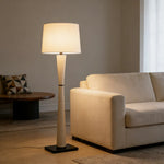 LIVARA Floor Lamp - Soft Ambient Lighting, Fabric Shade, Iron & Leather Body with Brushed Electroplated Finish