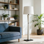 LIVARA Floor Lamp - Soft Ambient Lighting, Fabric Shade, Iron & Leather Body with Brushed Electroplated Finish