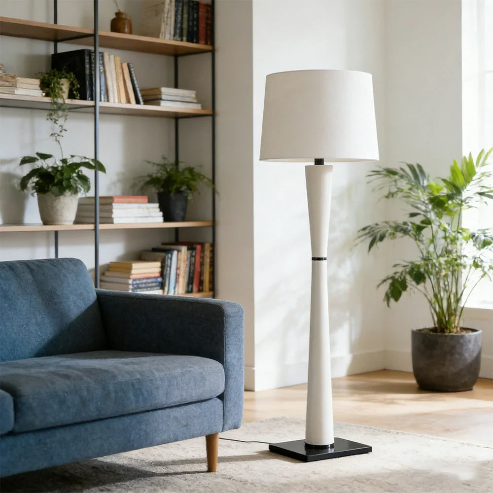 LIVARA Floor Lamp - Soft Ambient Lighting, Fabric Shade, Iron & Leather Body with Brushed Electroplated Finish