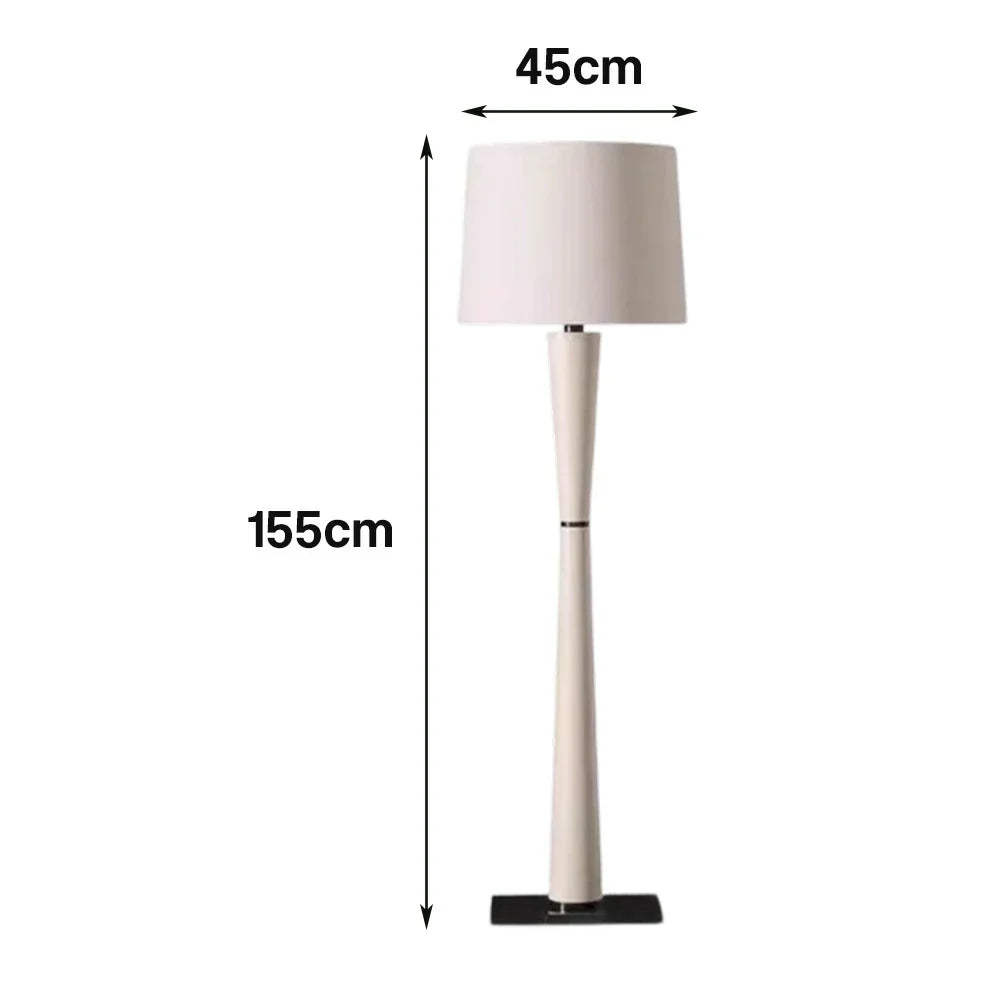 LIVARA Floor Lamp - Soft Ambient Lighting, Fabric Shade, Iron & Leather Body with Brushed Electroplated Finish