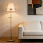LIVARA Floor Lamp - 2-in-1 Lighting & Storage, Rotatable Multi-Tier Trays, Acrylic Shade, Iron Frame - White