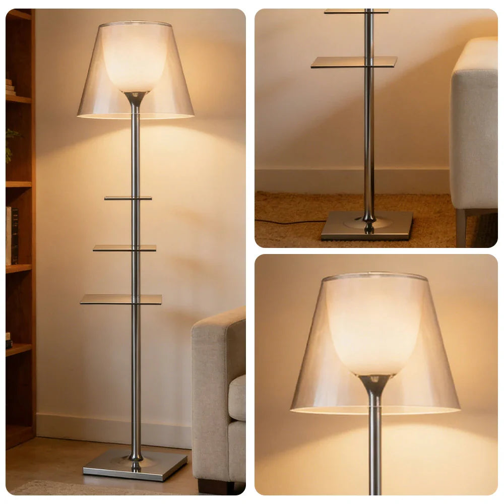 LIVARA Floor Lamp - 2-in-1 Lighting & Storage, Rotatable Multi-Tier Trays, Acrylic Shade, Iron Frame - White