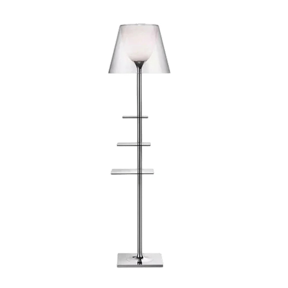 LIVARA Floor Lamp - 2-in-1 Lighting & Storage, Rotatable Multi-Tier Trays, Acrylic Shade, Iron Frame - White