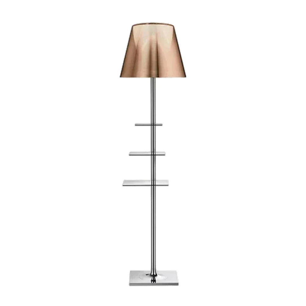 LIVARA Floor Lamp - 2-in-1 Lighting & Storage, Rotatable Multi-Tier Trays, Acrylic Shade, Iron Frame - Brown