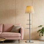 LIVARA Floor Lamp - 2-in-1 Lighting & Storage, Rotatable Multi-Tier Trays, Acrylic Shade, Iron Frame - Beige