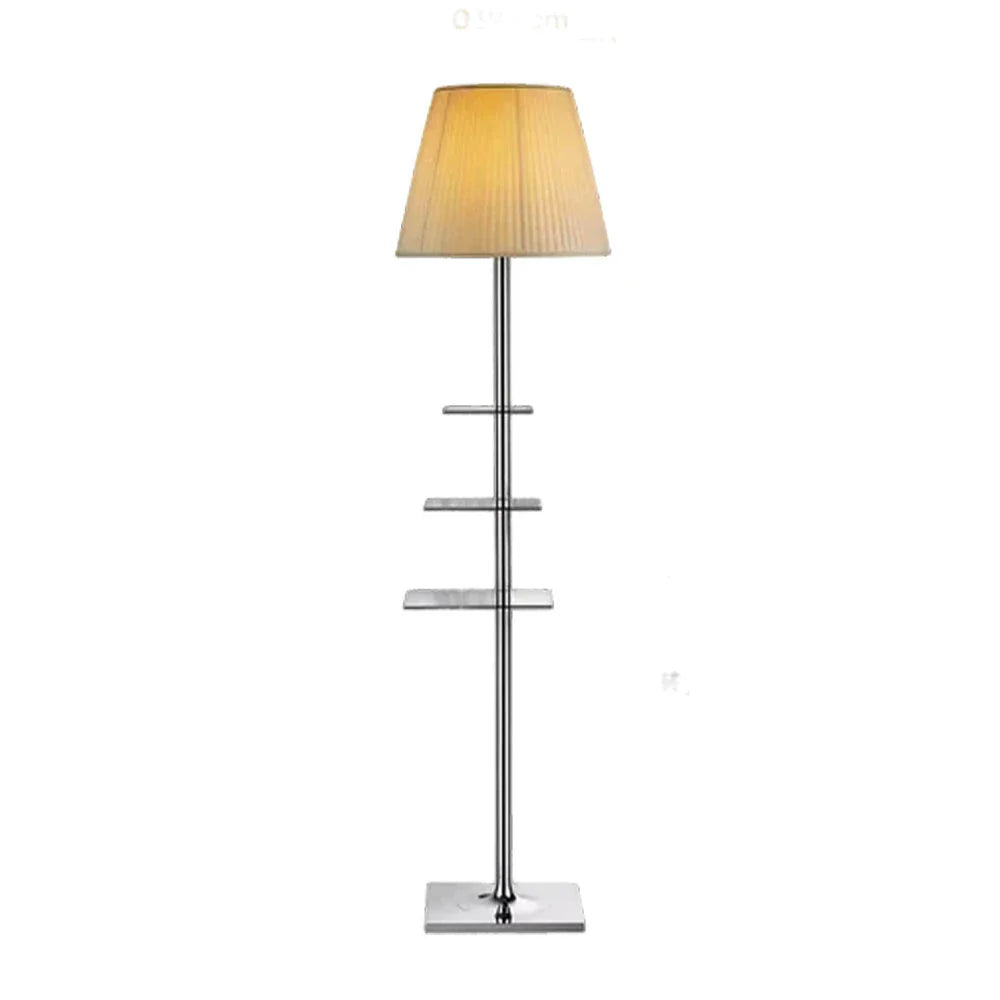 LIVARA Floor Lamp - 2-in-1 Lighting & Storage, Rotatable Multi-Tier Trays, Acrylic Shade, Iron Frame - Beige