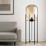 LIVARA Floor Lamp - Warm Ambient Lighting, Semi-Transparent Glass Shade, Four-Post Design, Metal Frame - Brown