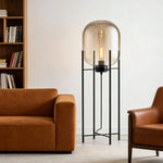 LIVARA Floor Lamp - Warm Ambient Lighting, Semi-Transparent Glass Shade, Four-Post Design, Metal Frame - Brown