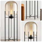 LIVARA Floor Lamp - Warm Ambient Lighting, Semi-Transparent Glass Shade, Four-Post Design, Metal Frame - Brown