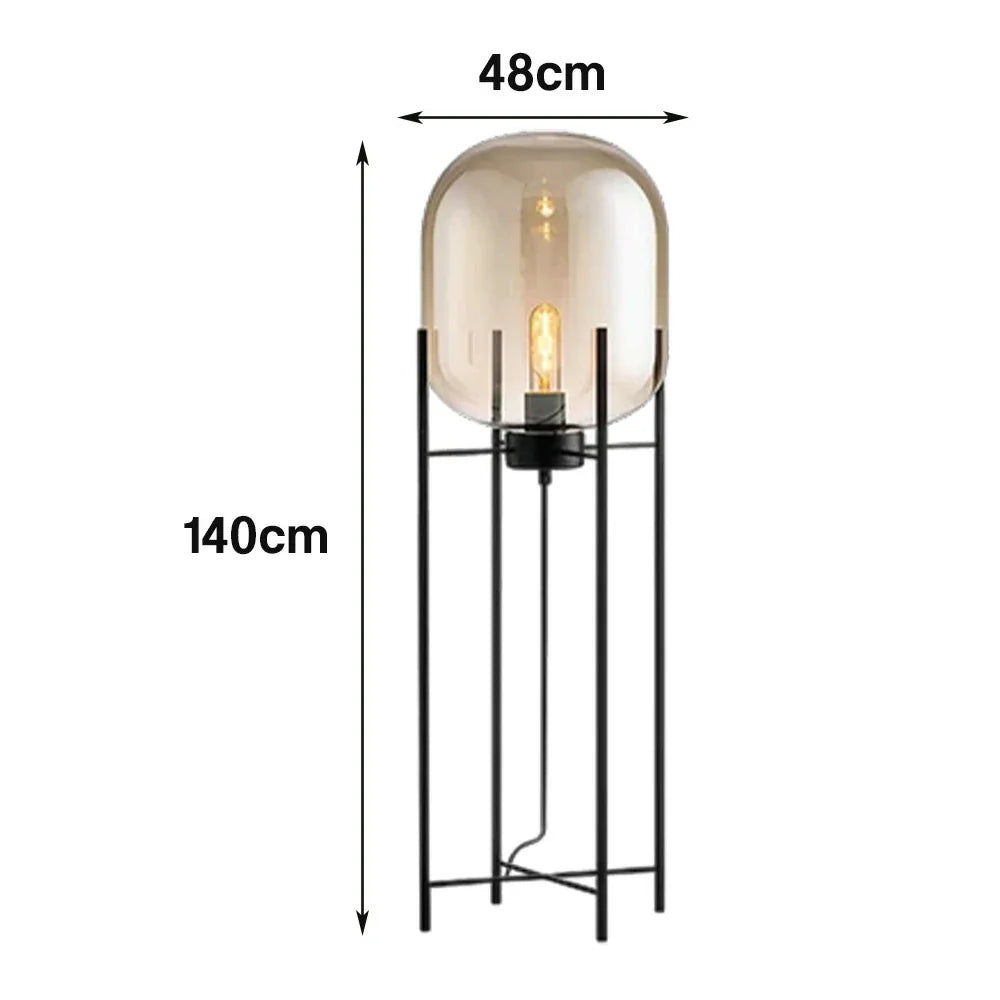 LIVARA Floor Lamp - Warm Ambient Lighting, Semi-Transparent Glass Shade, Four-Post Design, Metal Frame - Brown