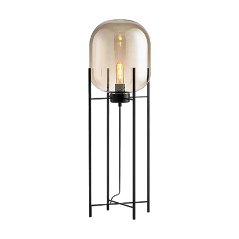 LIVARA Floor Lamp - Warm Ambient Lighting, Semi-Transparent Glass Shade, Four-Post Design, Metal Frame - Brown