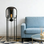 LIVARA Floor Lamp - Warm Ambient Lighting, Semi-Transparent Glass Shade, Four-Post Design, Metal Frame - Grey