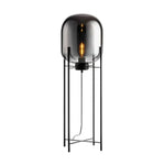 LIVARA Floor Lamp - Warm Ambient Lighting, Semi-Transparent Glass Shade, Four-Post Design, Metal Frame - Grey