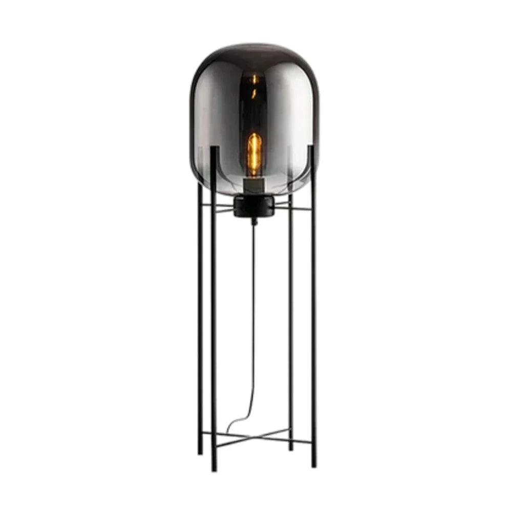LIVARA Floor Lamp - Warm Ambient Lighting, Semi-Transparent Glass Shade, Four-Post Design, Metal Frame - Grey