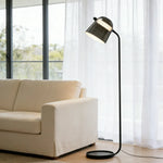 LIVARA Floor Lamp - Adjustable Reading Light, Curved Pole Design, Metal Frame with Stable Round Base - Grey