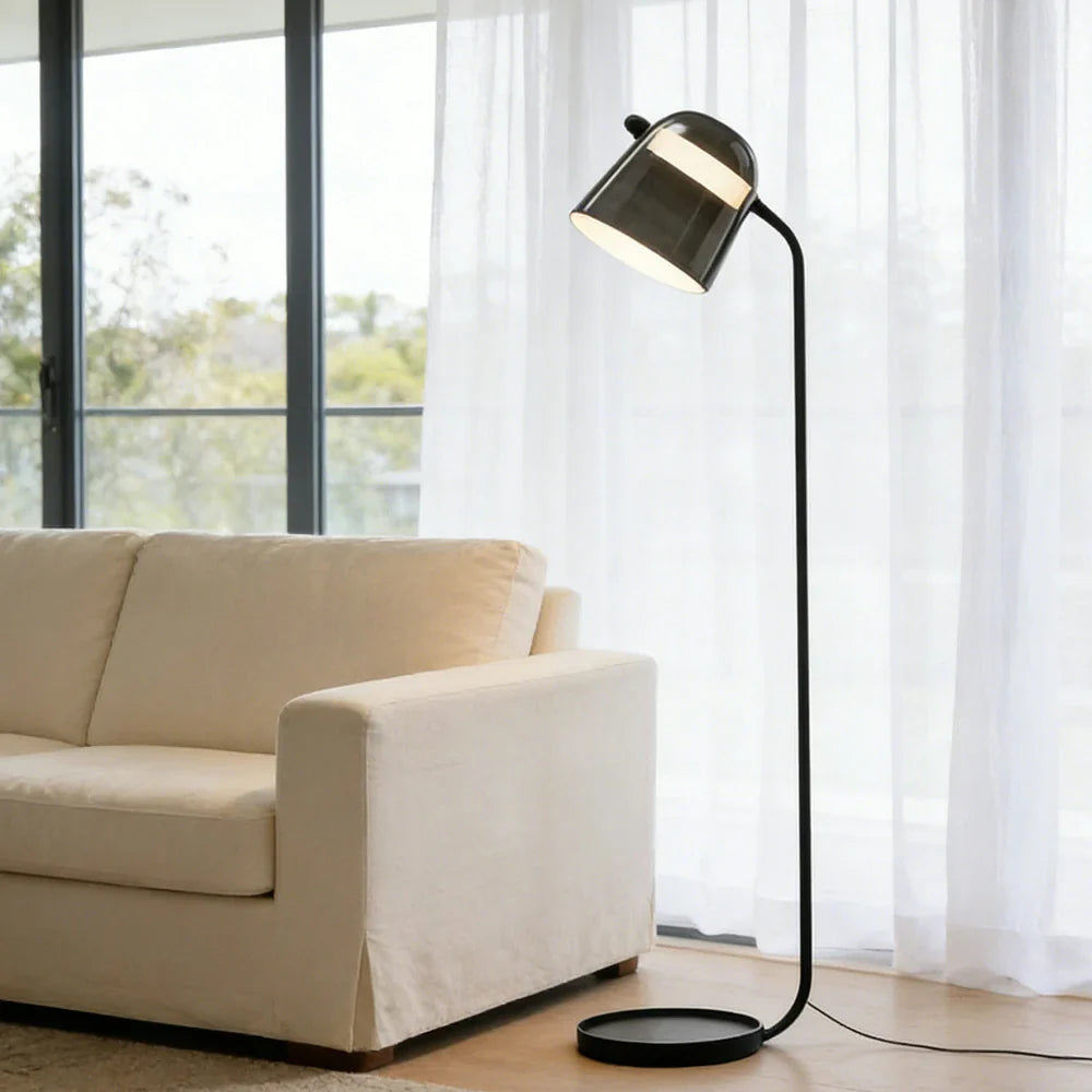 LIVARA Floor Lamp - Adjustable Reading Light, Curved Pole Design, Metal Frame with Stable Round Base - Grey