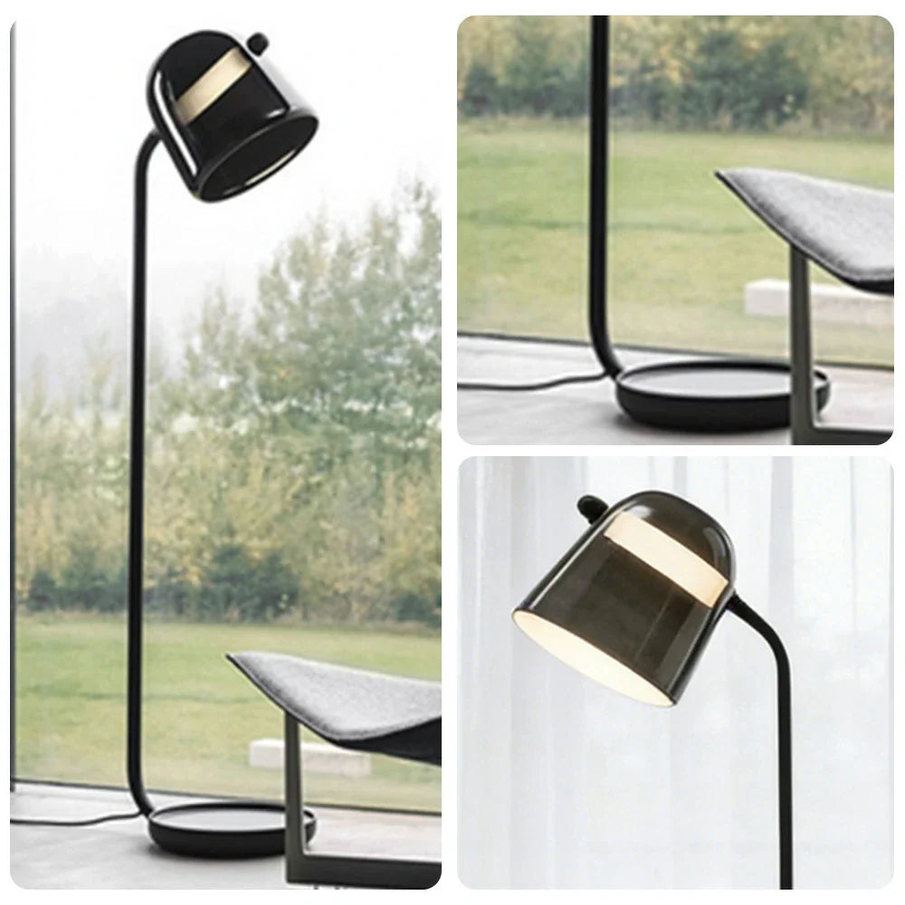 LIVARA Floor Lamp - Adjustable Reading Light, Curved Pole Design, Metal Frame with Stable Round Base - Grey
