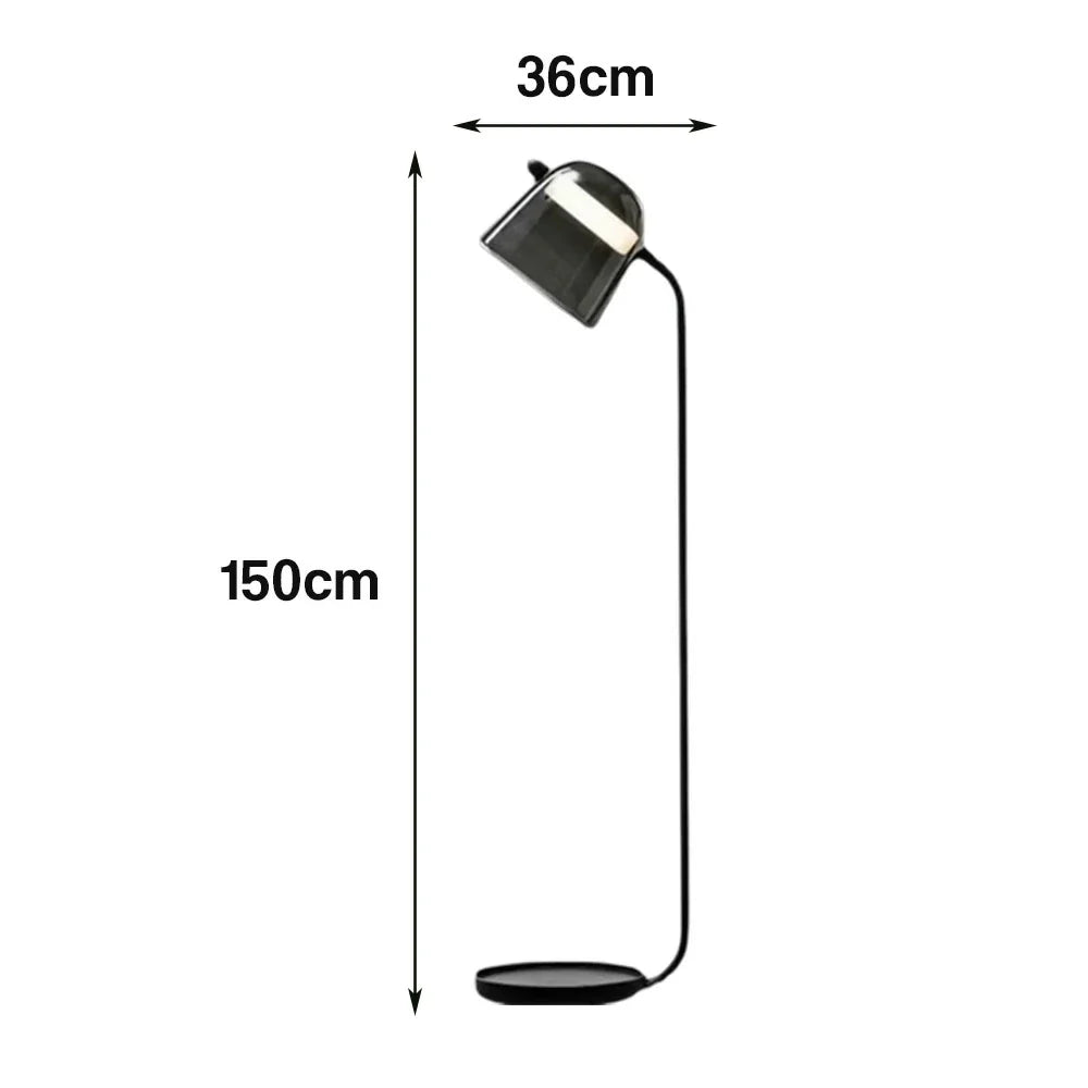 LIVARA Floor Lamp - Adjustable Reading Light, Curved Pole Design, Metal Frame with Stable Round Base - Grey