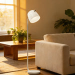 LIVARA Floor Lamp - Adjustable Reading Light, Curved Pole Design, Metal Frame with Stable Round Base - White