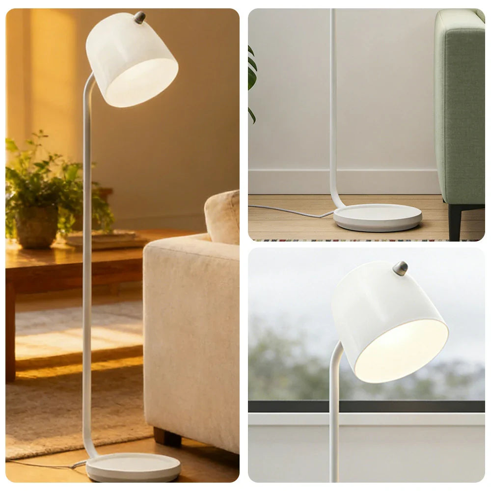 LIVARA Floor Lamp - Adjustable Reading Light, Curved Pole Design, Metal Frame with Stable Round Base - White